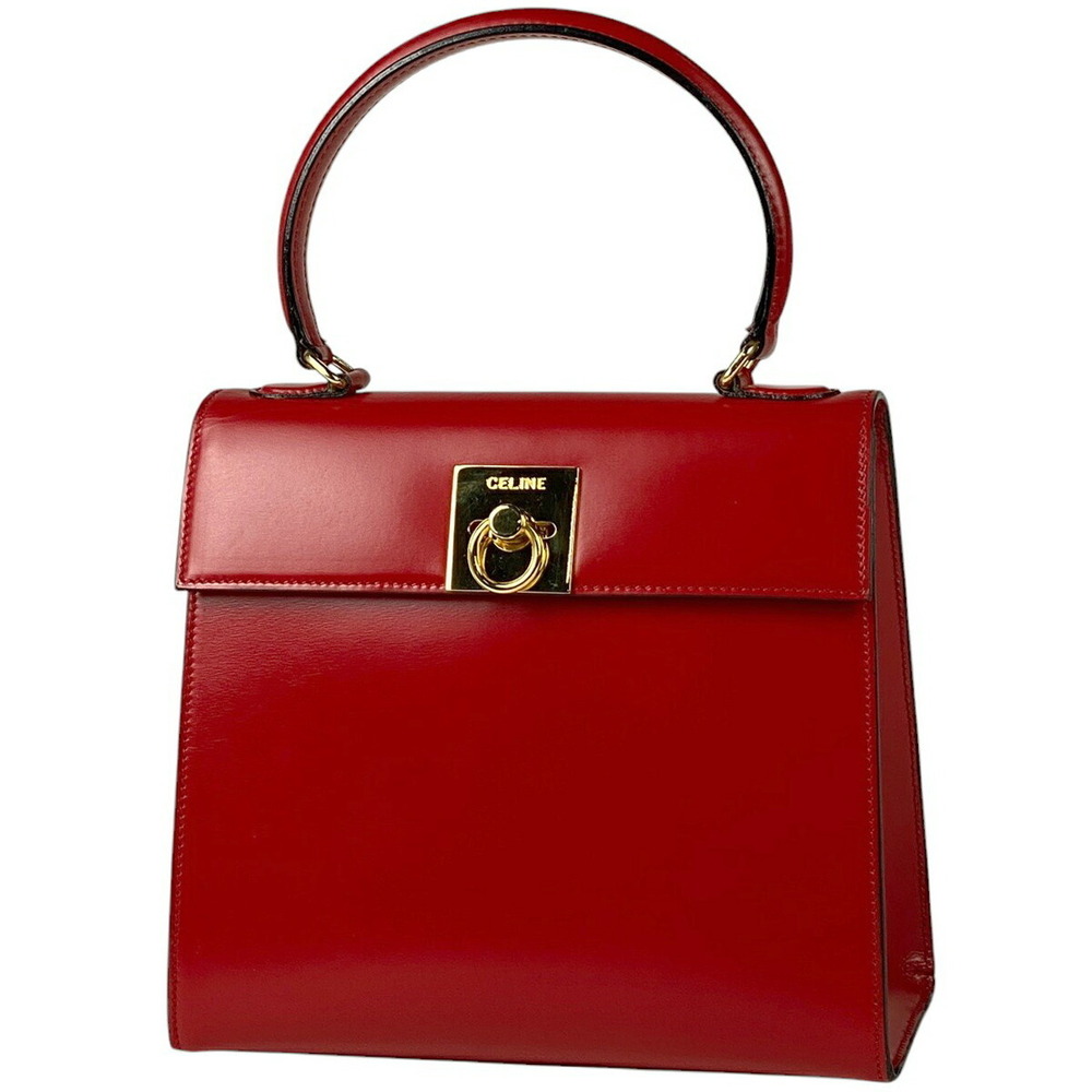 Celine Logo Handbag Shoulder Bag Leather Red